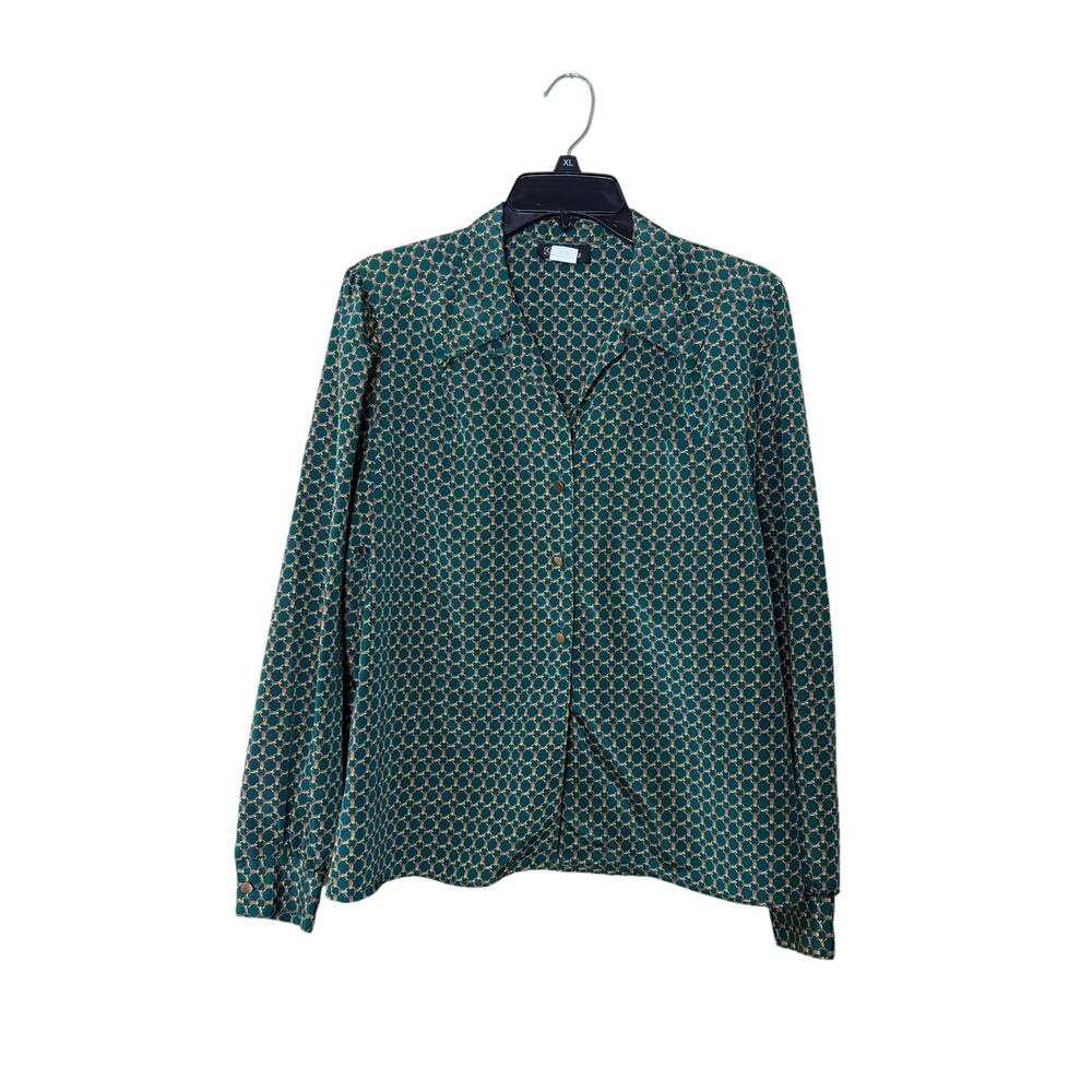 Gianna Vintage Button Down Equestrian Shirt Green Gold Women’s Size 8